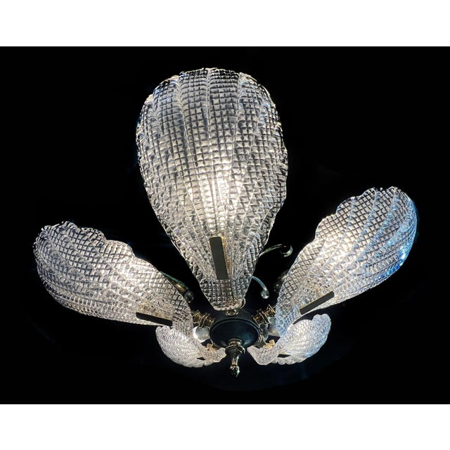 Italian Murano Chandelier Five Leaves with Golden Details, 1990s For Sale - Image 6 of 14