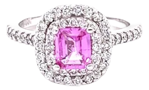 Gia Certified 1.28 Natural Pink Sapphire Diamond White Gold Engagement Ring, Size 6