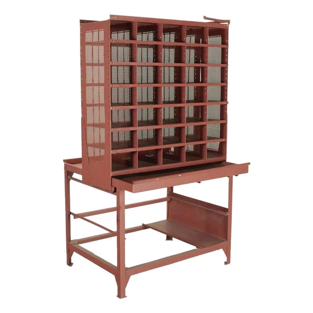 1930s French Mail Sorting Desk With Rolling Top Element. For Sale