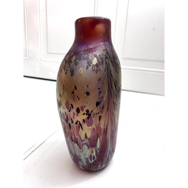 Purple 1980s Modern Art Blown Glass Iridescent Purple and Gold Large Vase For Sale - Image 8 of 12