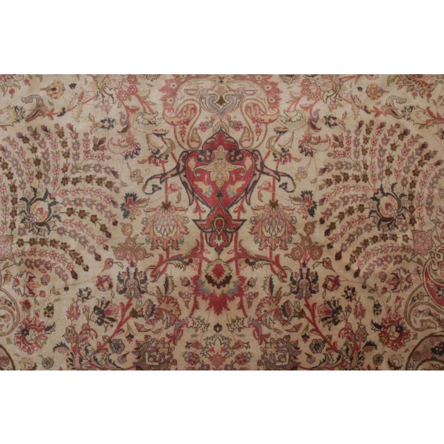 1950s Hand-Knotted Vintage Tabriz Rug - Beige With Pink and Red Floral Medallion Style For Sale - Image 5 of 6