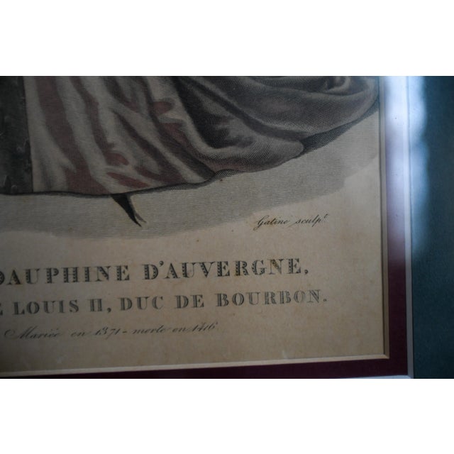 Framed Antique Anne of Auvergne, Dauphine De Bourbon, Medieval Fashion Print Plate Royalty For Sale In Washington DC - Image 6 of 9