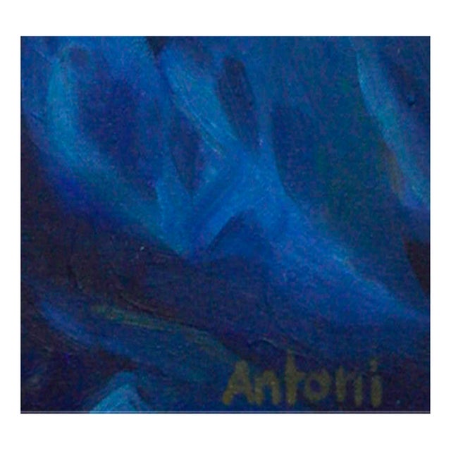 Paper Yellow Mums With Blue Drape - Mid Century Floral Still Life by Antoni For Sale - Image 7 of 9