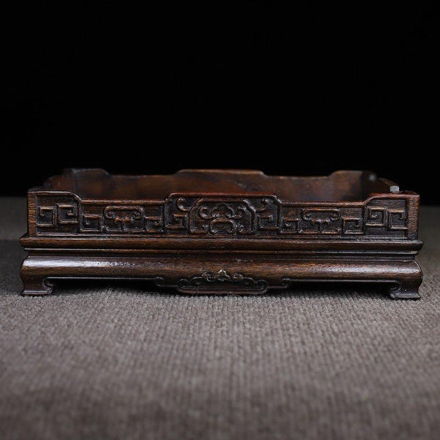 Brown Vintage Rosewood Carved Rectangular Tray / Scholar's Display Stand For Sale - Image 8 of 10