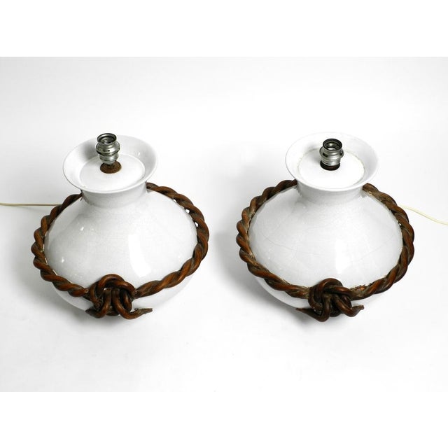 Mid-Century Italian White Ceramic Table Lamps with Original Shades, 1950s, Set of 2 For Sale - Image 18 of 18
