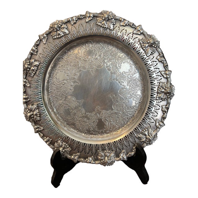 Antique Victorian Style Silverplate Pierced Floral Gallery Tray – 10” For Sale