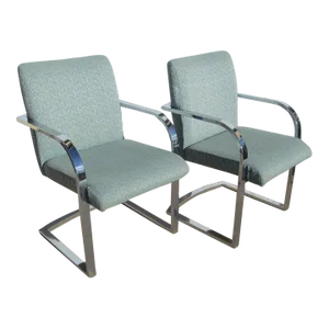 Mid 20th Century Milo Baughman Style Chrome Cantilever Upholstered Chairs- Set of 2