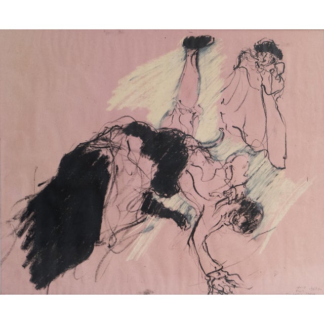 Contemporary Vintage Original Pastel Drawing Depicting a Dramatic Scene by David Azuz, 1960s/1970s For Sale - Image 3 of 14