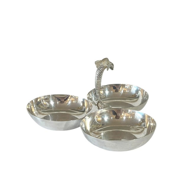 Mid 20th Century Vintage French Silver Plate Three Section Nut Dish With Dolphin For Sale - Image 5 of 13