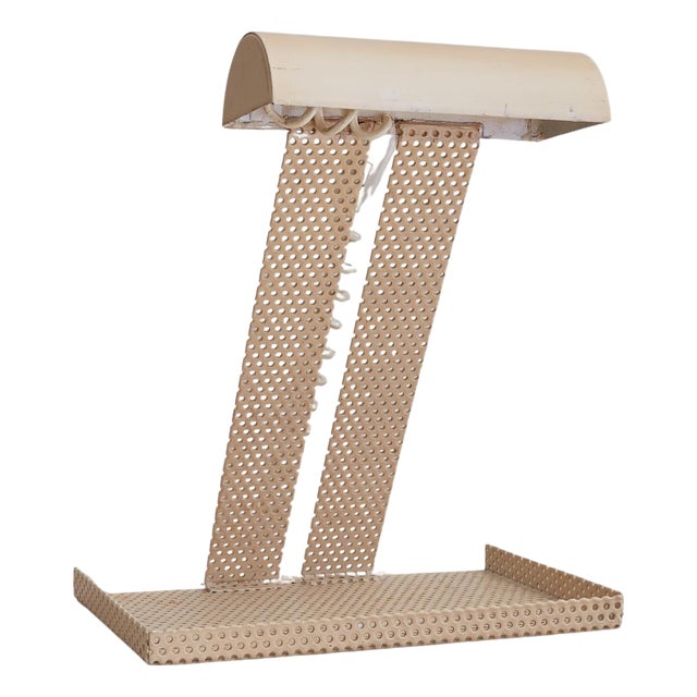 1960s French Ivory Perforated Metal Desk Lamp in the Manner of Mathieu Matégot For Sale