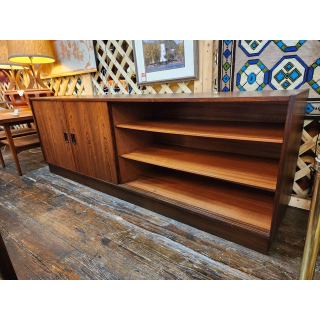 Vintage Mid Century Modern Rosewood Credenza by P. Vestergaard | Sliding Door Sideboard Cabinet | Danish Modern Storage Console, Attributed For Sale - Image 12 of 17