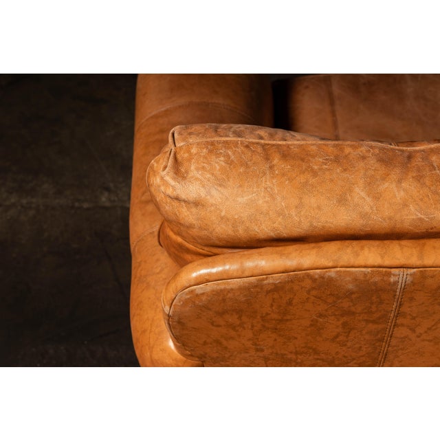 Late 20th Century Pair of Rolled Arm Leather Club-Style Armchairs in Camel For Sale - Image 10 of 12