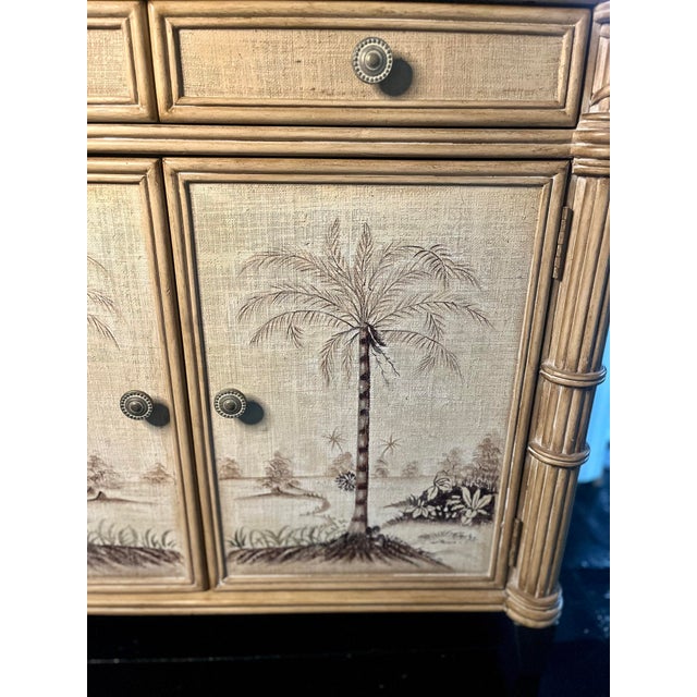 Palm Beach Hollywood Regency Faux Bamboo Cabinet – Hand-Painted Tropical Chest With Stone Top For Sale - Image 9 of 11