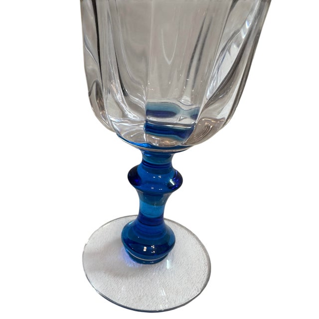 20th Century Tiffin Crystal Wine Glasses With Cobalt Stems - A Set of 4 For Sale In Birmingham - Image 6 of 8