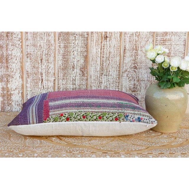 Hema Vintage Lumbar Boho Kantha Pillow For Sale In Los Angeles - Image 6 of 9
