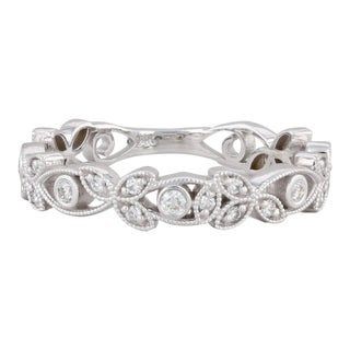 New Diamond Floral Ring 14k White Gold Size 6.25 Stackable Wedding Band For Sale