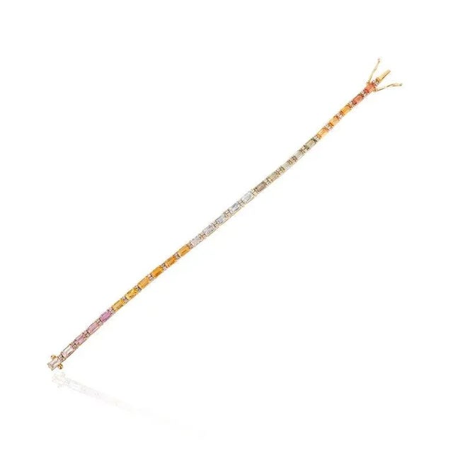 Not Yet Made - Made To Order 18k Gold Multi Sapphire and Diamond Tennis Bracelet For Sale - Image 5 of 7