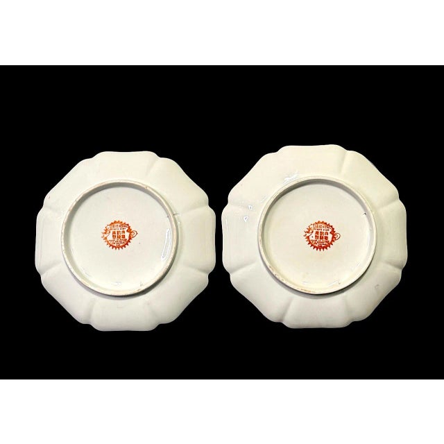 Chinoiserie Beautiful Old Famille Rose Chinese Macau Export Porcelain Plates With Peonies & Butterflies, Octagonal Scalloped Form, a Pair For Sale - Image 3 of 7