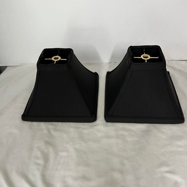 Black fabric square lampshades with lining. Great size buffet or mantle lamps and other small lamps. Each measures 7.5”...