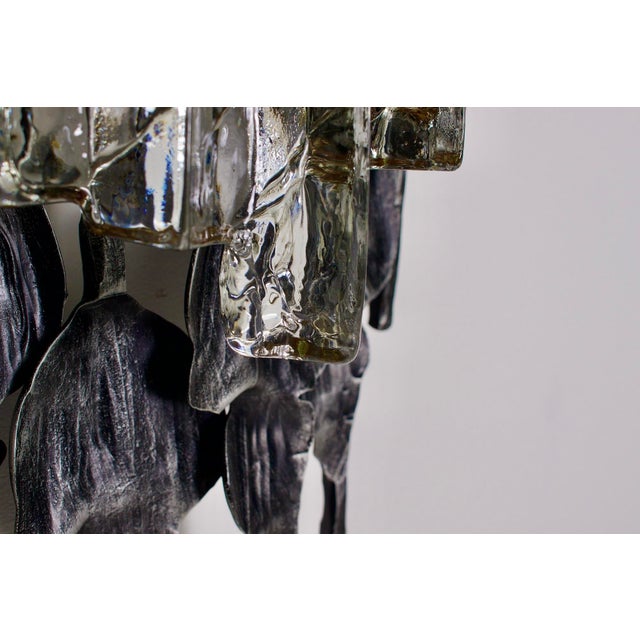 Large Brutalist Wall Sconces in Wrought Iron and Glass, 1970s, Set of 2 For Sale - Image 11 of 14