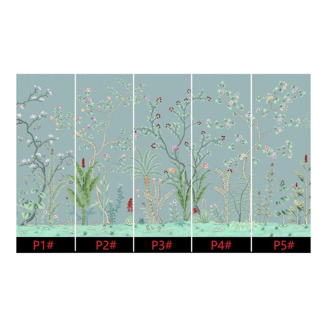 36" * H100"/Panel * 5ps, Grey Blue Tropical Rainforest Wallpaepr, Tropical Rainforest Style Wallpaper Mural, 5 Panels For Sale