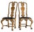 Pair of Unusual Antique Handpainted Ochre Chairs with embossed leather seats.