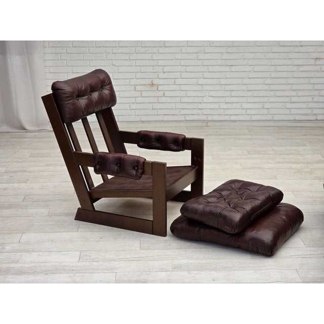 Vintage Scandinavian Highback Chair in Leather and Dark Beech, 1970s For Sale - Image 13 of 18