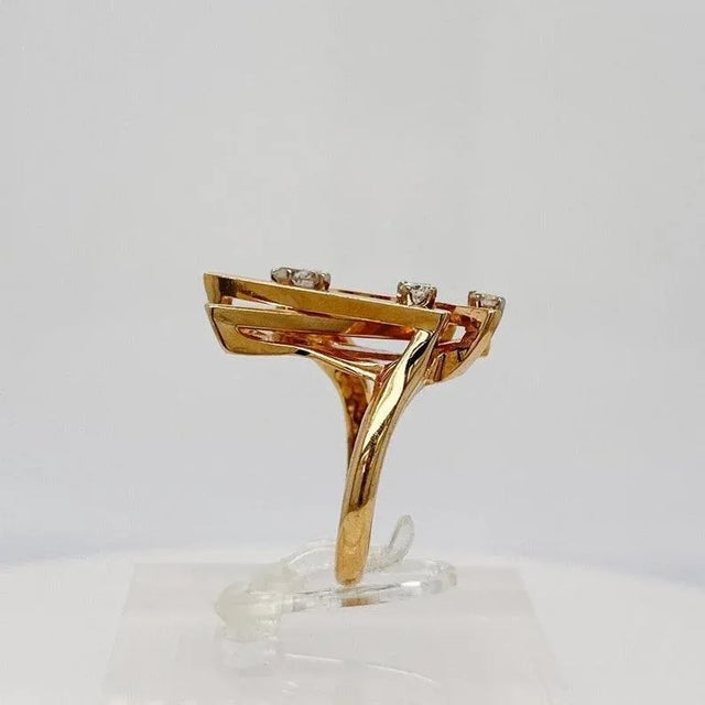 Vintage Signed Hammerman Bros Modernist 14 Karat Gold & Diamond Cocktail Ring Size 6.25 For Sale - Image 4 of 10