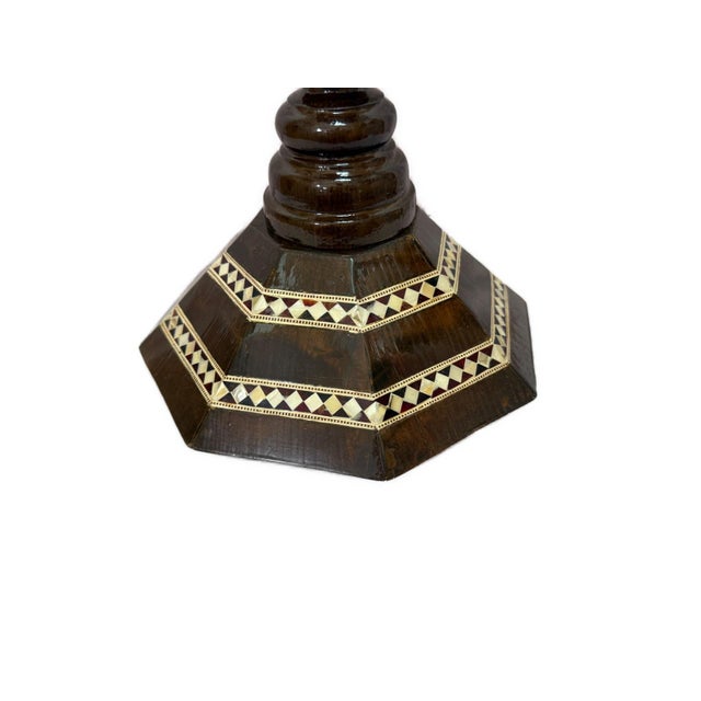 Wood Handmade End Table Carving Wooden Table Home Decor Mother of Pearl Inlay For Sale - Image 7 of 9