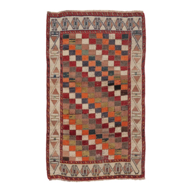 Vintage Persian Gabbeh Rug, Checkerboard With Geometric Border - Rug & Kilim For Sale