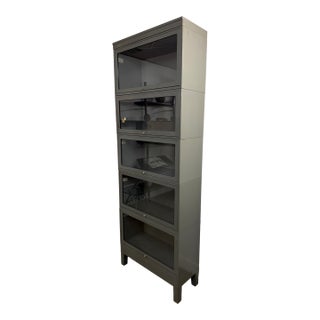 Vintage Globe-Wernicke Industrial Steel Barrister Bookcase, Five Stack For Sale