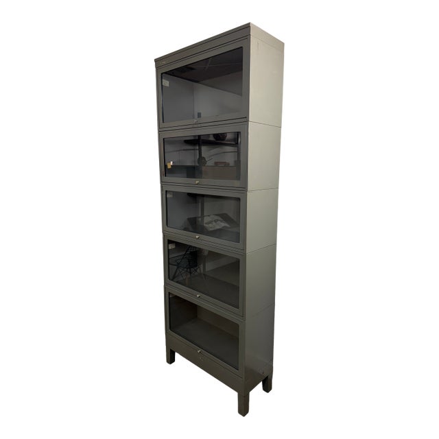 Vintage Globe-Wernicke Industrial Steel Barrister Bookcase, Five Stack For Sale