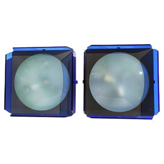 Blue Glass Wall Sconces from Veca, 1960s, Set of 2 For Sale