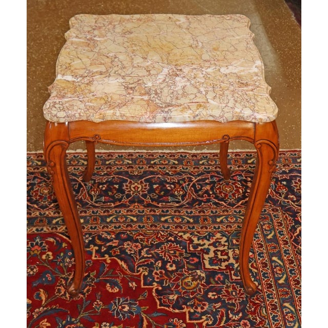Wood Pair of Vintage Marble Top Walnut Louis XV French Style End Tables For Sale - Image 7 of 15