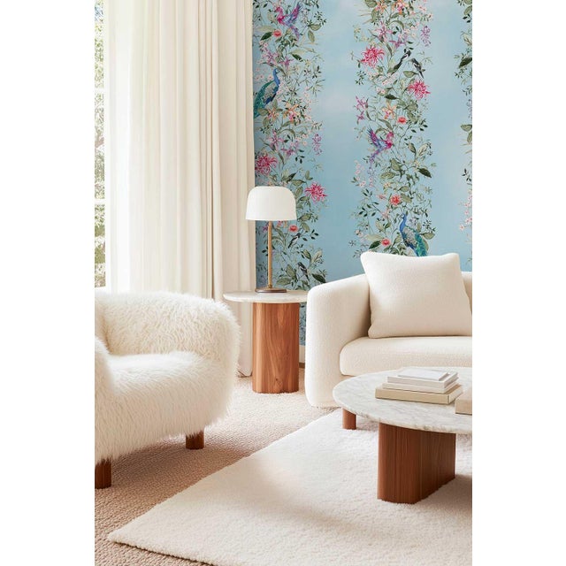 Not Yet Made - Made To Order Mahjong Floral Stripe Grasscloth Wallpaper by House Party | Bam Blue | 6 Yards For Sale - Image 5 of 7