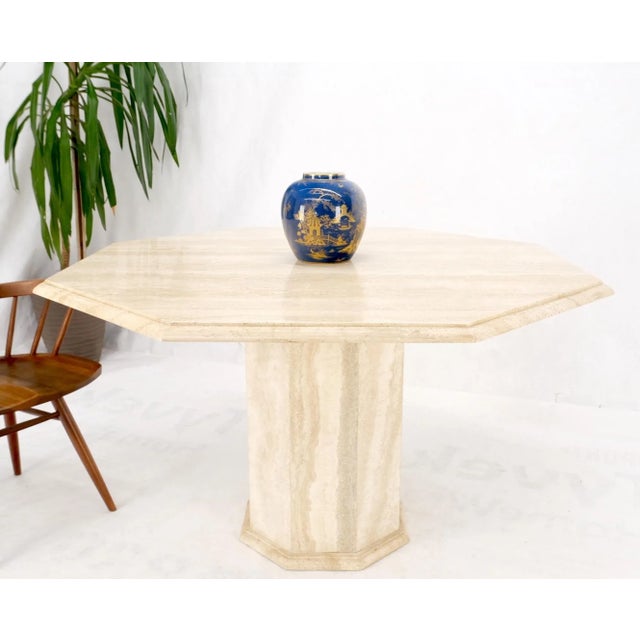 Large Round Octagon Shape Single Pedestal Travertine Dining Conference Table