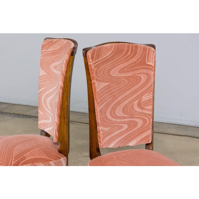 1940s French Parisian Art Deco Oak Dining Chairs in Blush Velvet - Set of 6 For Sale - Image 9 of 18