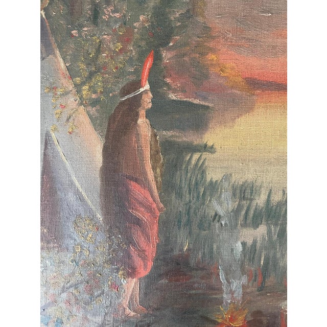 1921 Original Oil Painting by H. Noble – Native American Figure at Sunset – Antique Landscape Art For Sale In Chicago - Image 6 of 12