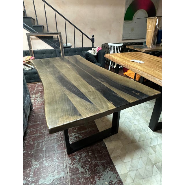 Rustic Rustic Live Edge Dining Table – Modern Design, Grey Brown Patina For Sale - Image 3 of 11