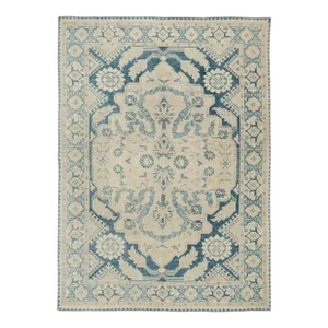 Vintage Turkish Rug in Blue With Beige Floral Pattern by Rug & Kilim