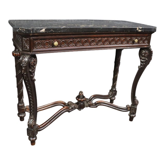 Regency Style Carved Mahogany Black Marble Console Table For Sale