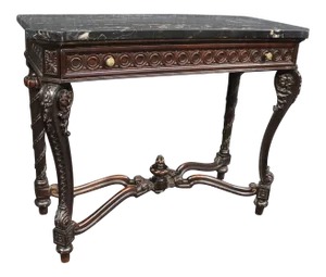 Regency Style Carved Mahogany Black Marble Console Table
