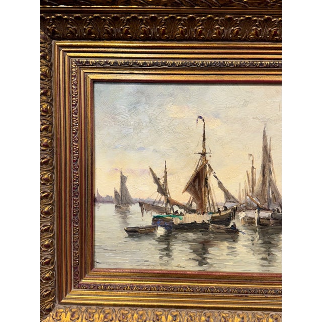 20th Century Oil Painting "Ships in Harbor" For Sale In Nashville - Image 6 of 9