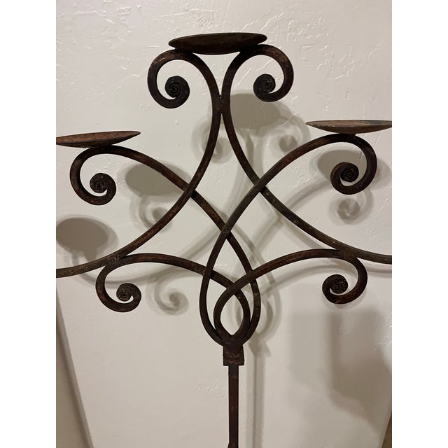 Vintage Forged Iron Touchier 5 Arm Candle Holder For Sale - Image 9 of 12