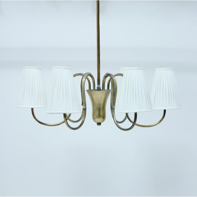 Swedish Modern Brass 6-Light Chandelier, 1930s-1940s For Sale - Image 3 of 11