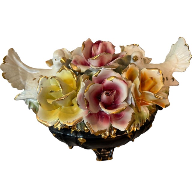 Italian Vintage Italian Capodimonte Porcelain Floral Centerpiece With Doves For Sale - Image 3 of 10