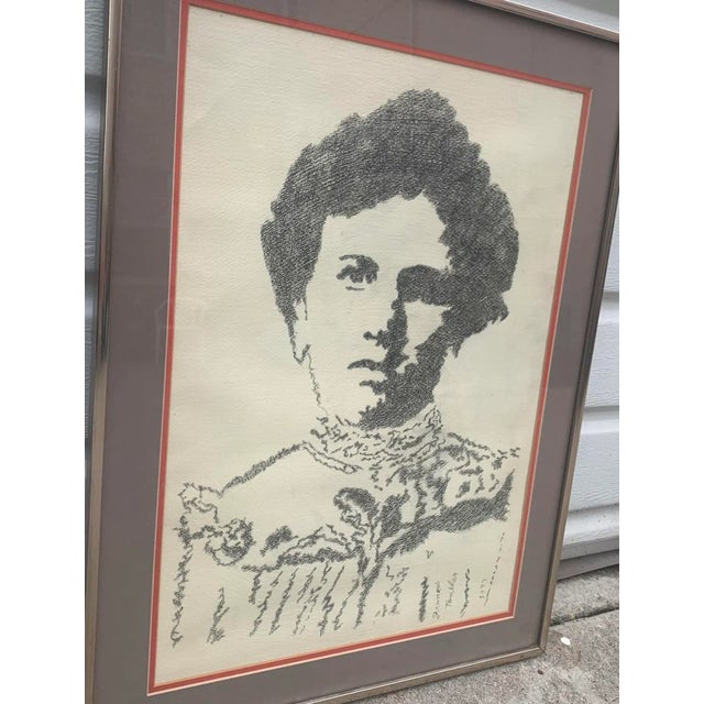 Amazing, framed pencil drawing of a woman. Appears to be stenciled. 34" x 24"