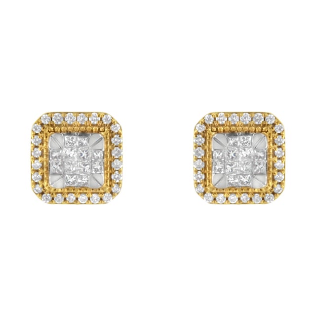 Contemporary 10KT Yellow Gold Diamond Stud Earrings (1/2 cttw, H-I Color, SI2-I1 Clarity) For Sale - Image 3 of 6