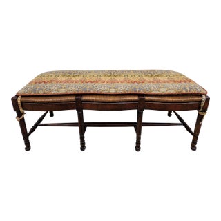 Antiqued Rush Three Seat Bench With Kilim Style Cushion For Sale