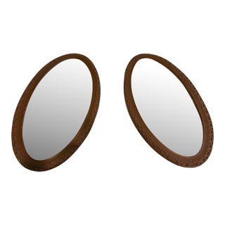Pair of Rare Antique Oval Gesso Over Wood Wall Mirrors (Matching Set – 19”x35”) For Sale